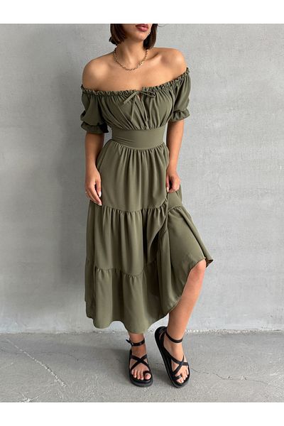 BEJNA Women's Gathered Collar Stretch Dress