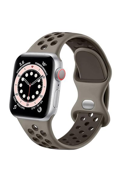 REDz Accessories Perforated Sport Band, Apple Watch, Adjustable, Matte Silicone, Brown/black - 44/45/46/49 Mm, Medium