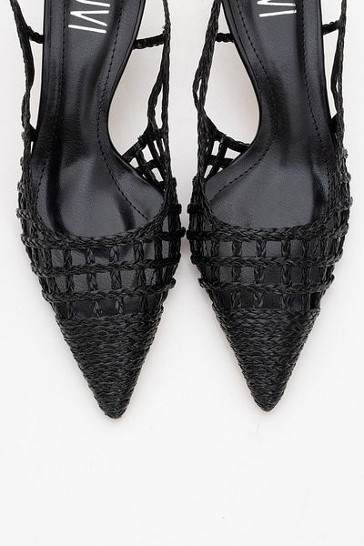 LuviShoes Heaven Black Knitted Open Back Women's Low Heeled Shoes
