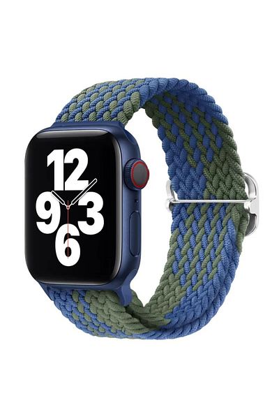 REDz Accessories Curea Solo Loop, elastică, Apple Watch, reglabilă, textilă, albastră/verde - 44/45/46/49 mm