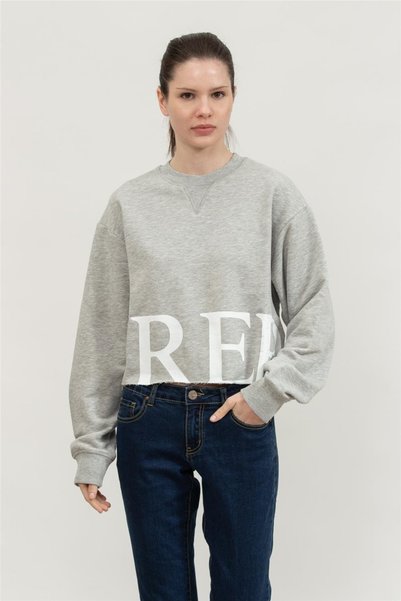 Replay Cropped Kadın Bisiklet Yaka Sweatshirt Gri