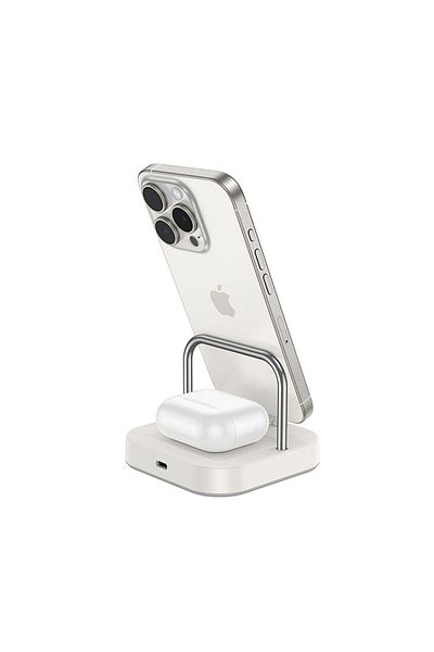 REDz Accessories Încărcător wireless Hoco 3 în 1, compatibil cu Apple Watch/iPhone/Airpods, 3A 5W, CQ16A, alb lapte