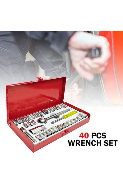 Aiwa 40 Pcs Combination Socket Wrench Set - 1/4" & 3/8" Drive, SAE & Metric, Durable Tool Kit