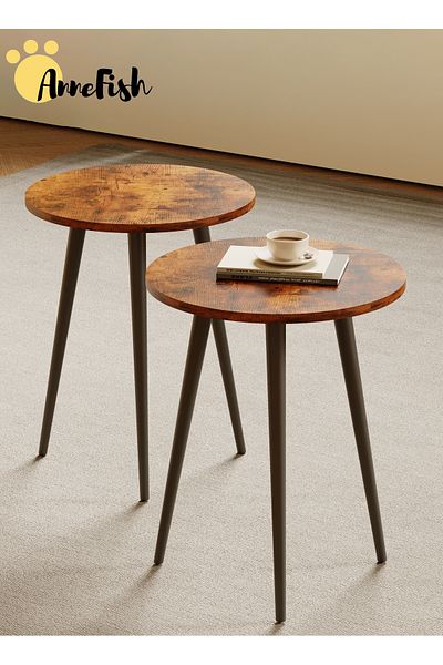 AnneFish Side Service Round Table Set End Accent Coffee Table Nightstand Bedside Table Living Room Balcony