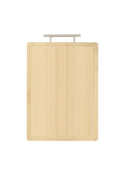 PUFO Premium Bamboo Wood Kitchen Chopping Board With Metal Handle, Brown, 39 X 24 Cm