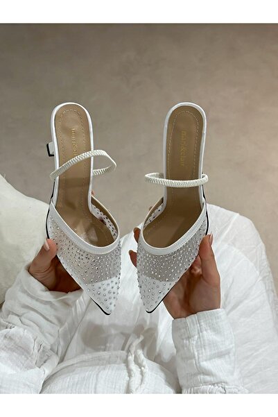 ERVANIN BUTİĞİ Beyaz File (Wedding) Taş Detaylı Kadın Stiletto