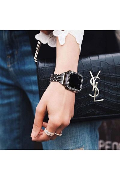 REDz Accessories Splendid Case For Apple Watch 4/5/6/7/8, Rhinestones, Black - Apple Watch 4/5/6/se 44mm