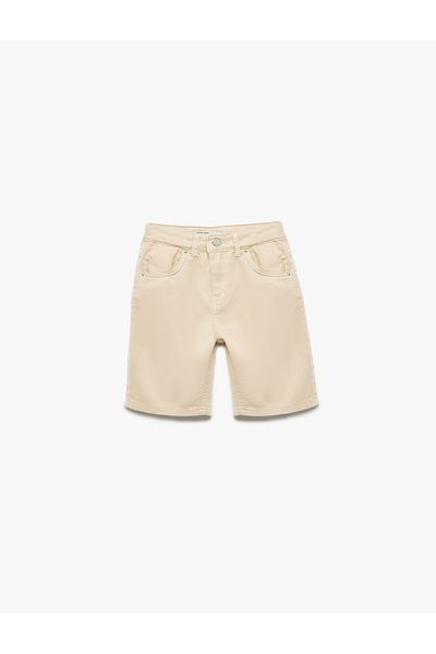 Koton Cotton Adjustable Elastic Waist Buttoned Slim Fit Jean Shorts