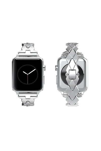 REDz Accessories Curea metalică pentru Apple Watch, model Luxury Rhombus, oțel inoxidabil, argintiu - 38/40/41 mm