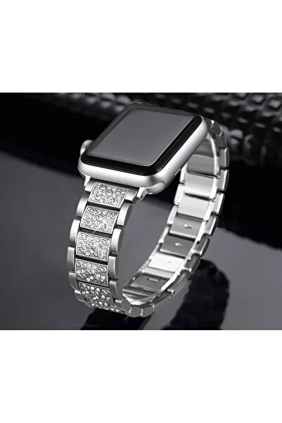 REDz Accessories Μεταλλικό λουράκι για Apple Watch, Μοντέλο με κρίκους/ζιρκόνιο, Ανοξείδωτο ατσάλι, Ασημί - 38/40/41 mm