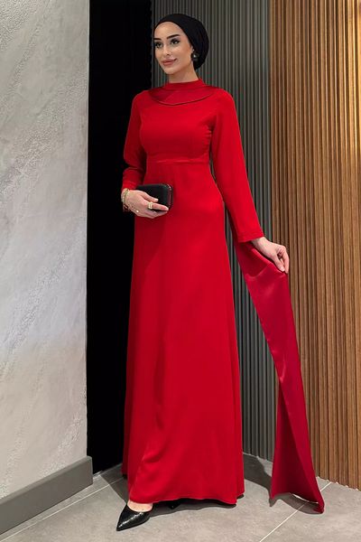 julude Βραδινό φόρεμα με λεπτομέρεια Red Pearl Hijab