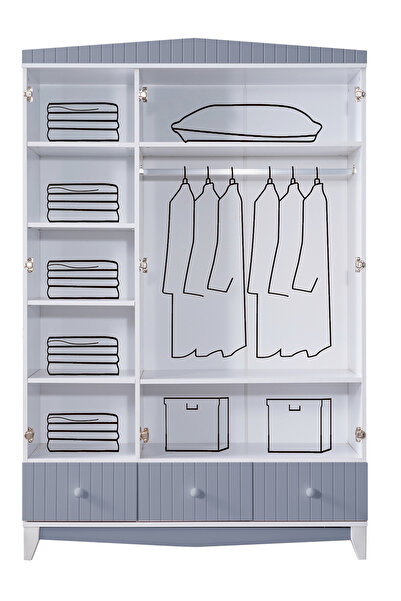 Setay Bello Çocuk Odası Takımı, Bello Yavrulu Karyola, Fethiye 3 Kapaklı Dolap, Şifonyer - Gri