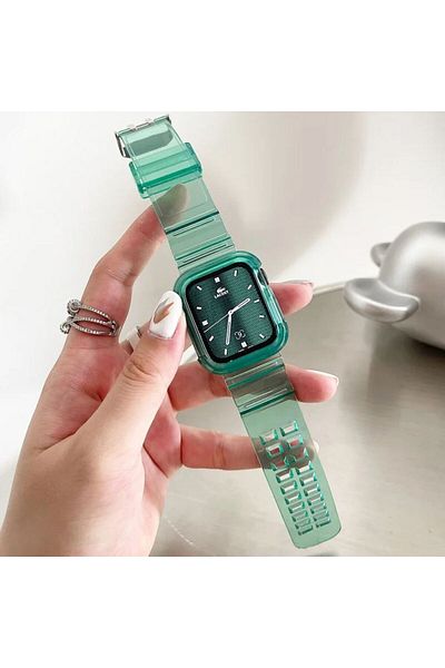 REDz Accessories 2 in 1 Strap with Case, Apple Watch, Shockproof, Silicone, Green - Watch 42/44/45 mm