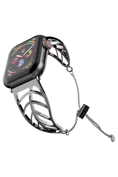 REDz Accessories Leaf Strap, Elegant, For Apple Watch, Women, Fashion Design, Metallic, Black - 44/45/46/49 Mm