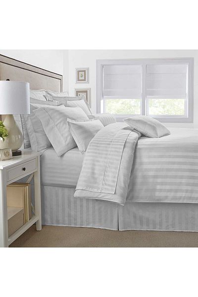 Orange Bed & Bath طقم لحاف مفرد من القطن الدمشقي ١٠٠٪، ٤ قطع | رمادي ٢٠٣ × ٢١٨ سم