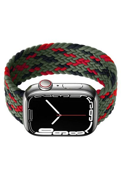 REDz Accessories Solo Loop Strap, Compatible with Apple Watch, Elastic, Dark Green/Red - 38/40/41 mm, Large