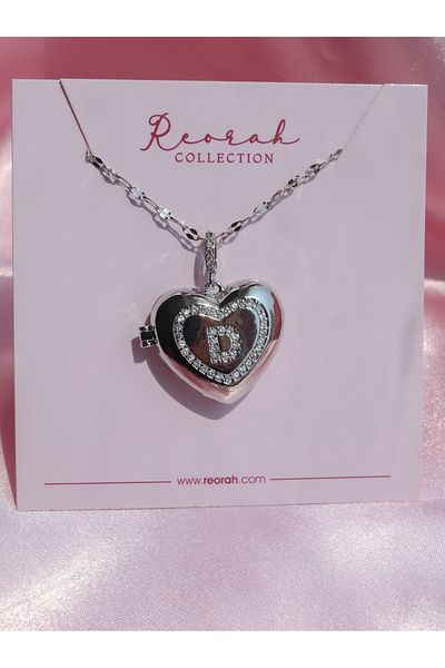 Reorah Collection Heart Letter Locket Steel Necklace-Letter D