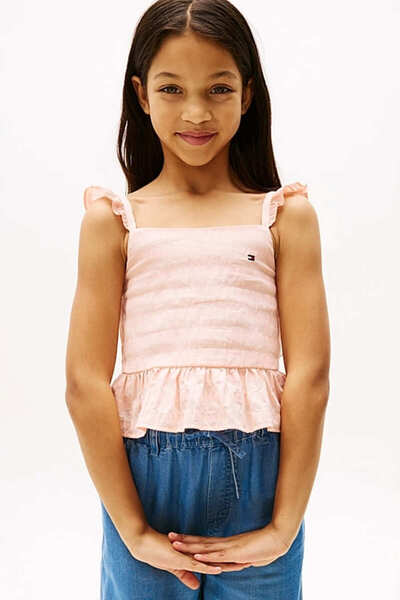 Tommy Hilfiger Girl's Textured Ruffle Blouse - Pink