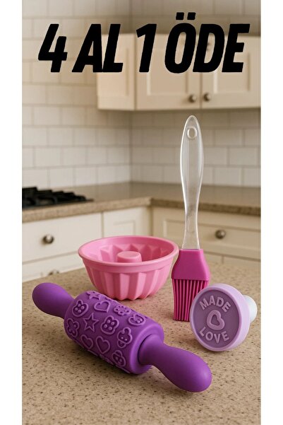 qussine Kurabiye Şekillendirici Mini Silikon Merdane Kurabiye Mühür Silikon Fırça Ve 6 Lı Kek Kalıbı