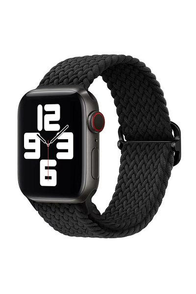 REDz Accessories Curea Solo Loop, elastică, Apple Watch, reglabilă, aspect tricotat, textilă, neagră - 38/40/41 mm