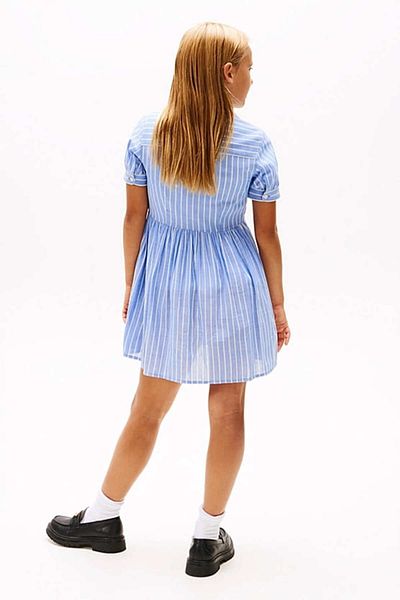 Tommy Hilfiger Girl's Th Striped Short Sleeve Shirt Dress - Blue