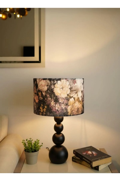 Semboldekor 4t Black Footed Cylinder Flower Lampshade