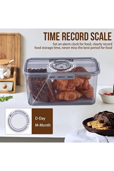 COOYA Refrigerator bread storage box, BPA-free, airtight storage, with time recording function, gray