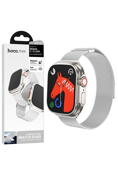 REDz Accessories Curea Hoco AS101, pentru Apple Watch, plasă metalică milaneză, cataramă magnetică, argintie - 44/45/46/49 mm
