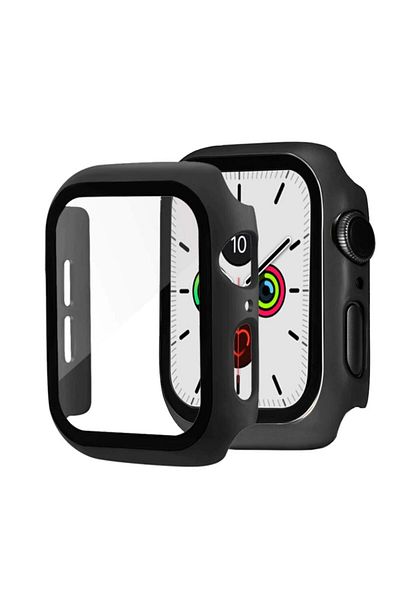 REDz Accessories Apple Watch Case 4/5/6/7/8, Glass Cover, Full Protection, Black - Apple Watch 4/5/6/se 44mm