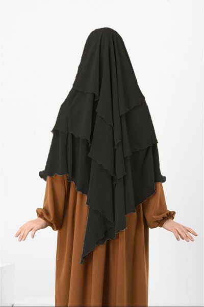 Rana Gata Legat Sifon cu trei straturi Hajj Umrah Şal Souffle Khimar Hijab Negru