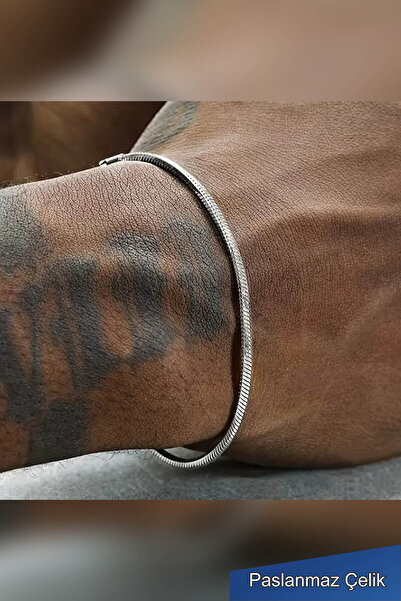 TREND COLLECTİON Italian Snake Snake Model Silver Men's Blackened Steel Bracelet