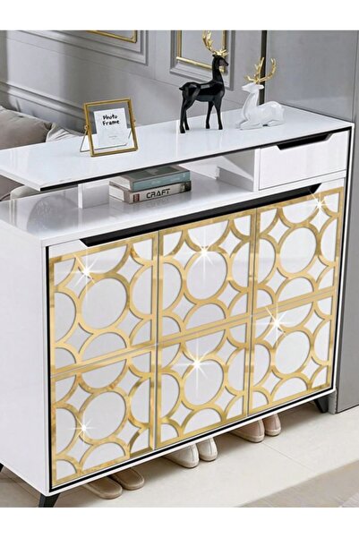 eslazerkesim Gold Geometrik Desenli Akrilik Ayna 2 ADET – 20x20 cm, Yapışkanl...