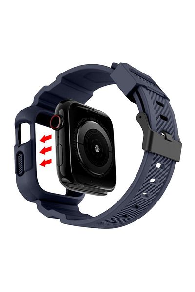 REDz Accessories Strap With Included Case 2 In 1, Ultra Armor, For Apple Watch, Silicone, Navy - Watch 42/44/45 Mm