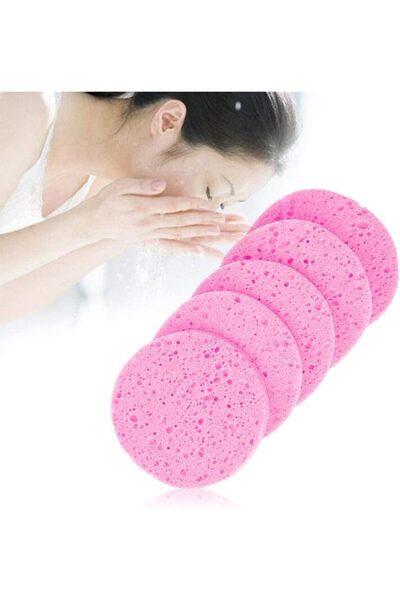 LA PERLA TECH 5 قطع من إسفنجات المكياج المستديرة المصنوعة من لب الخشب لإزالة المكياج وتنظيف الوجه وأداة العناية بالبشرة (وردي)