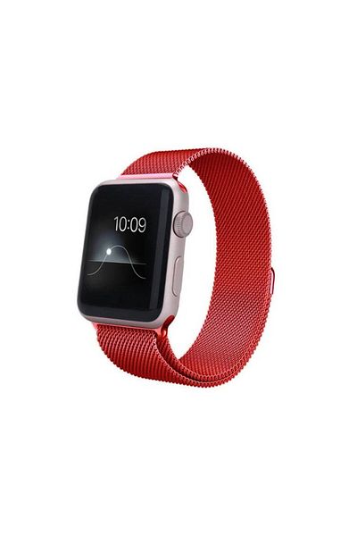 REDz Accessories Strap For Apple Watch, Milanese Loop, Stainless Steel, Red - 44/45/46/49 Mm