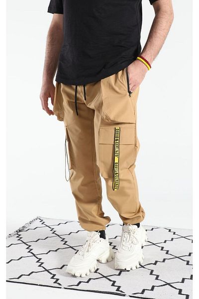 DAVID&GERENZO Παντελόνι Jogger από ύφασμα αλεξίπτωτο με λεπτομέρεια αξεσουάρ ρίγες