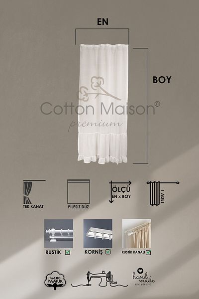 cotton maison Perdele din tul din in, cu volane, cu o singură aripă, cornișă vintage și asortată rustic