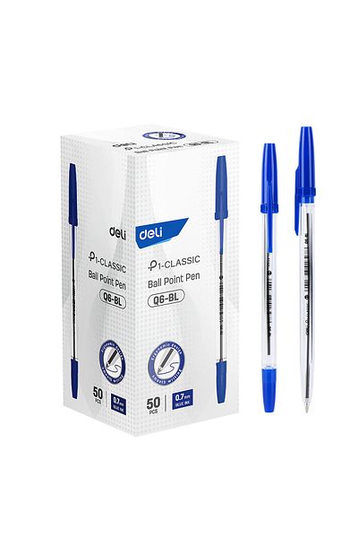 Deli Disposable Ballpoint Pen 0.7mm Transparent Blue Deli