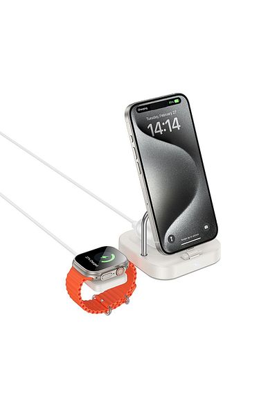 REDz Accessories Încărcător wireless Hoco 3 în 1, compatibil cu Apple Watch/iPhone/Airpods, 3A 5W, CQ16A, alb lapte