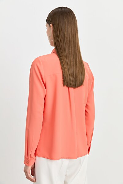 Nihan Metal Aksesuar Detaylı Gömlek Oranj