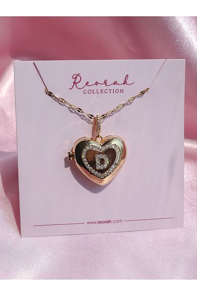 Reorah Collection Heart Letter Locket Steel Necklace-Letter D
