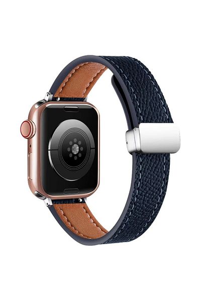 REDz Accessories Curea ultra-subțire atemporală, pentru Apple Watch, efect de piele, bleumarin - 38/40/41 mm
