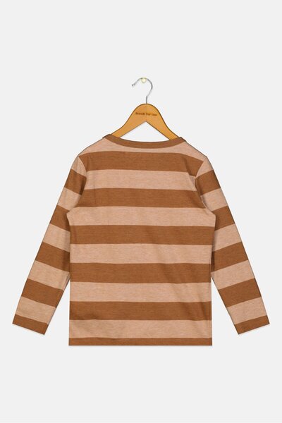 HAWK Kids Boy Crew Neck Long Sleeves Stripe T-Shirt, Brown