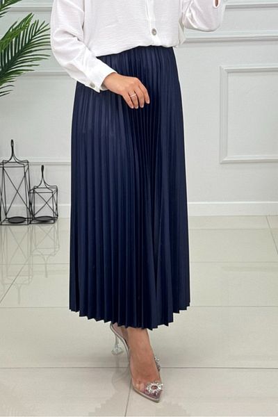 Bestenur Rova Πλισέ Φούστα 1492 - Navy Blue