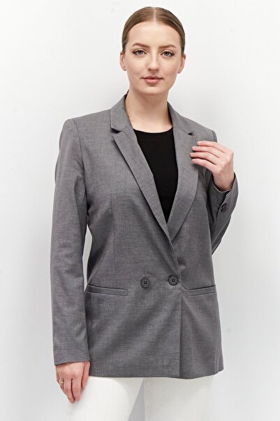 Esprit بليزر نسائي بقصّة عادية وأكمام طويلة ومزخرف، رمادي