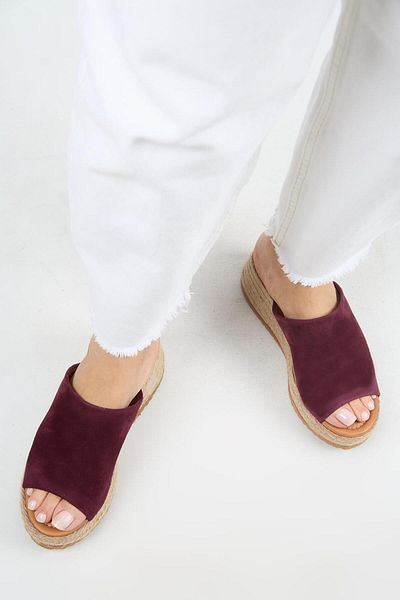 Manijero Papuci de damă Francis din piele naturală, uni, cu o singură curea, espadrille, roșii Claret