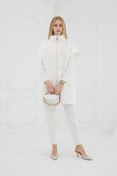 ladrans Fur Detailed Poncho Ecru