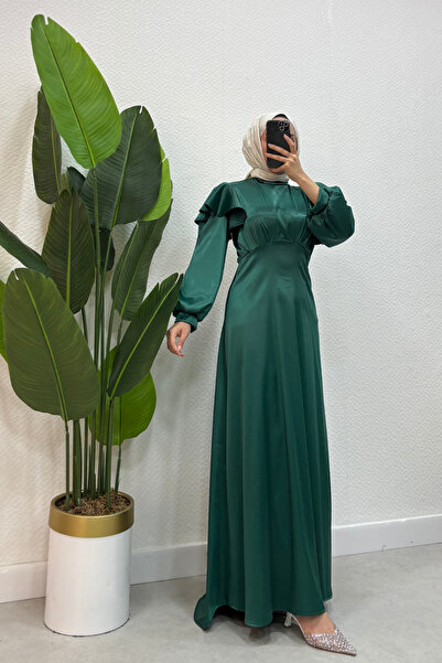 Tarzım Tuba Kuyruklu Belden Oturtmalı Tuba Saten Abiye Yeşil