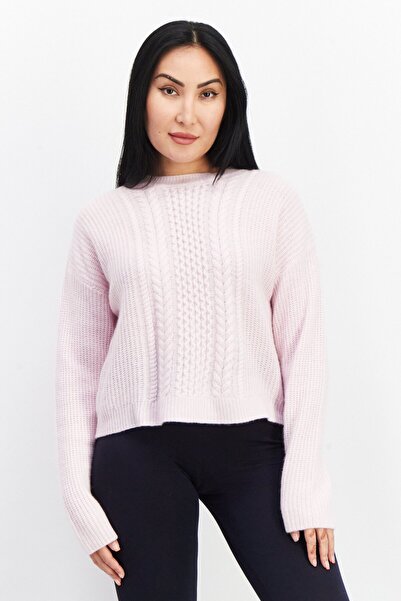Aqua Women Round Neck Textured Sweater, Pink