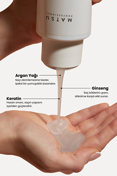 MATSU Kabarıklık Karşıtı, Bağ Onarıcı, Güçlendirici Ve Pürüzsüzleştirici Saç Bakım Şampuanı 100 ml